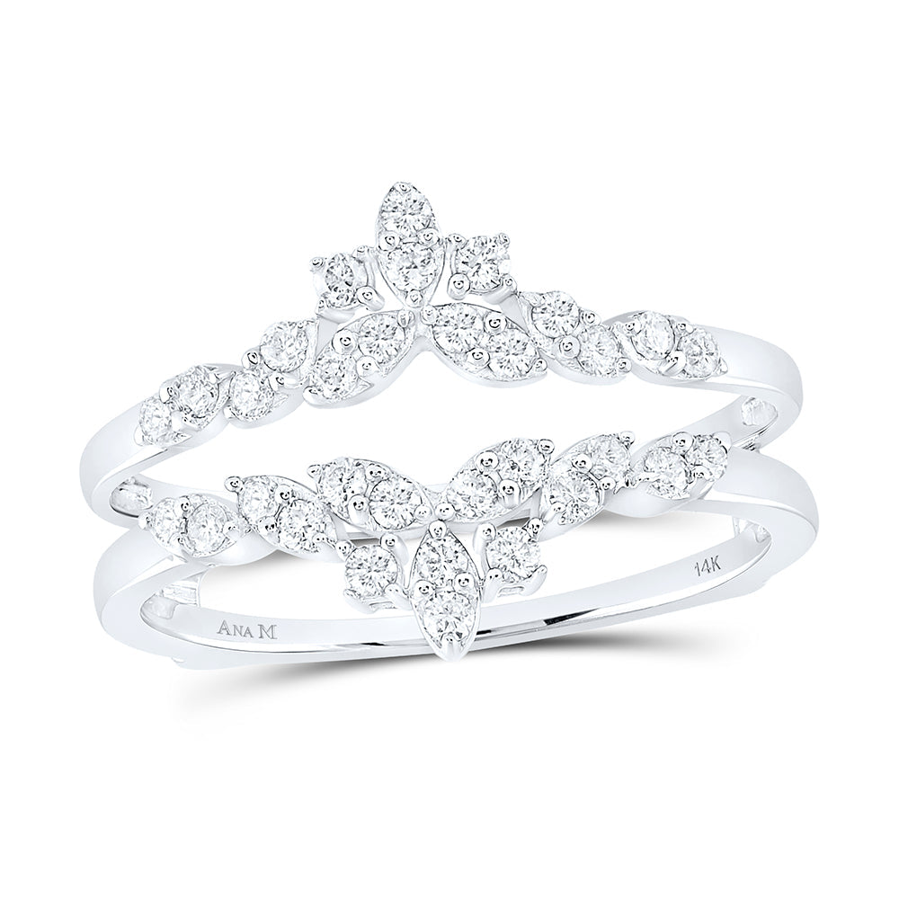 14kt White Gold Womens Round Diamond Fashion Wrap Ring Guard Enhancer 1/3 Cttw 7 Daisy Joyeria