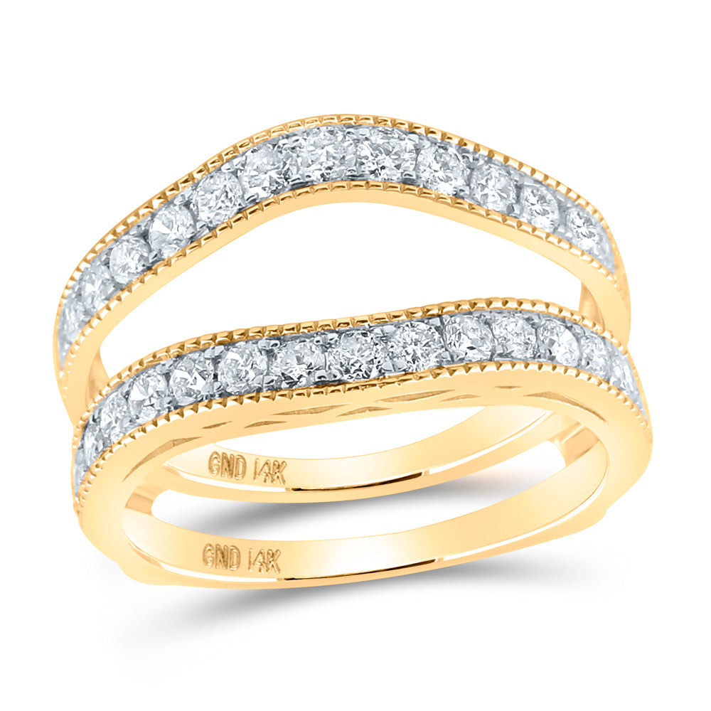 14kt Two-Tone Yellow Gold Womens Round Diamond Milgrain Wrap Ring Guard Enhancer 1.00 Cttw 7 Daisy Joyeria