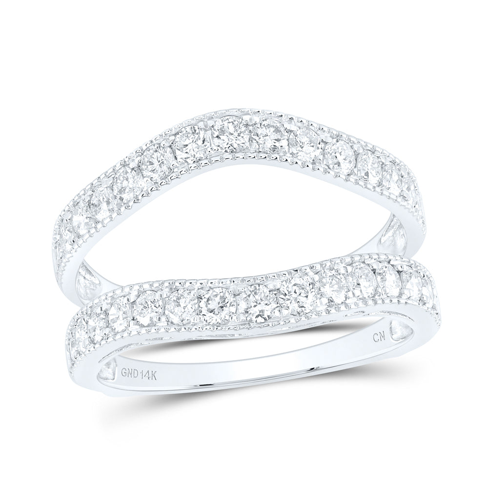 14kt White Gold Womens Round Diamond Milgrain Wrap Ring Guard Enhancer 1.00 Cttw 7 Daisy Joyeria