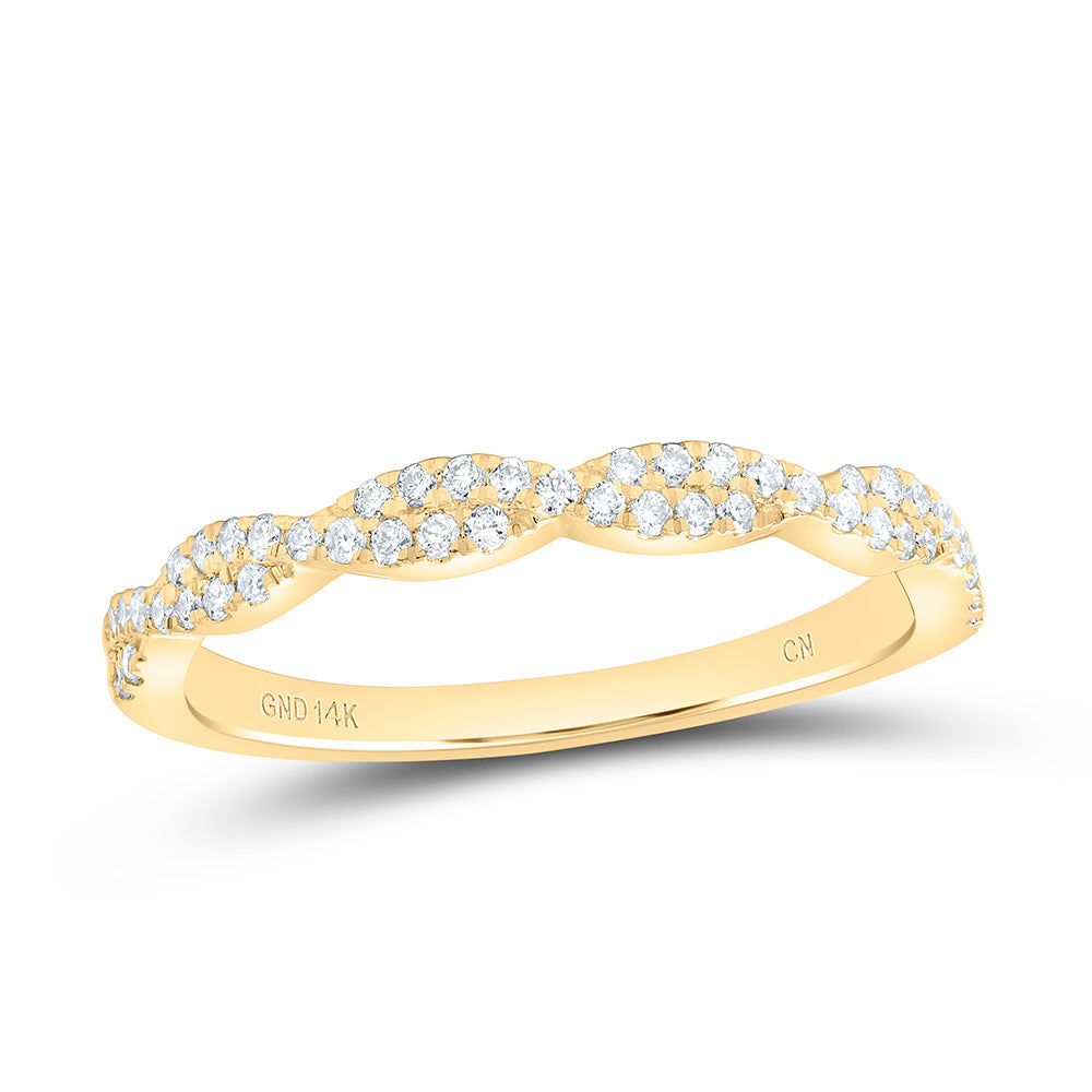 14kt Yellow Gold Womens Round Diamond Twist Stackable Band Ring 1/4 Cttw 7 Daisy Joyeria