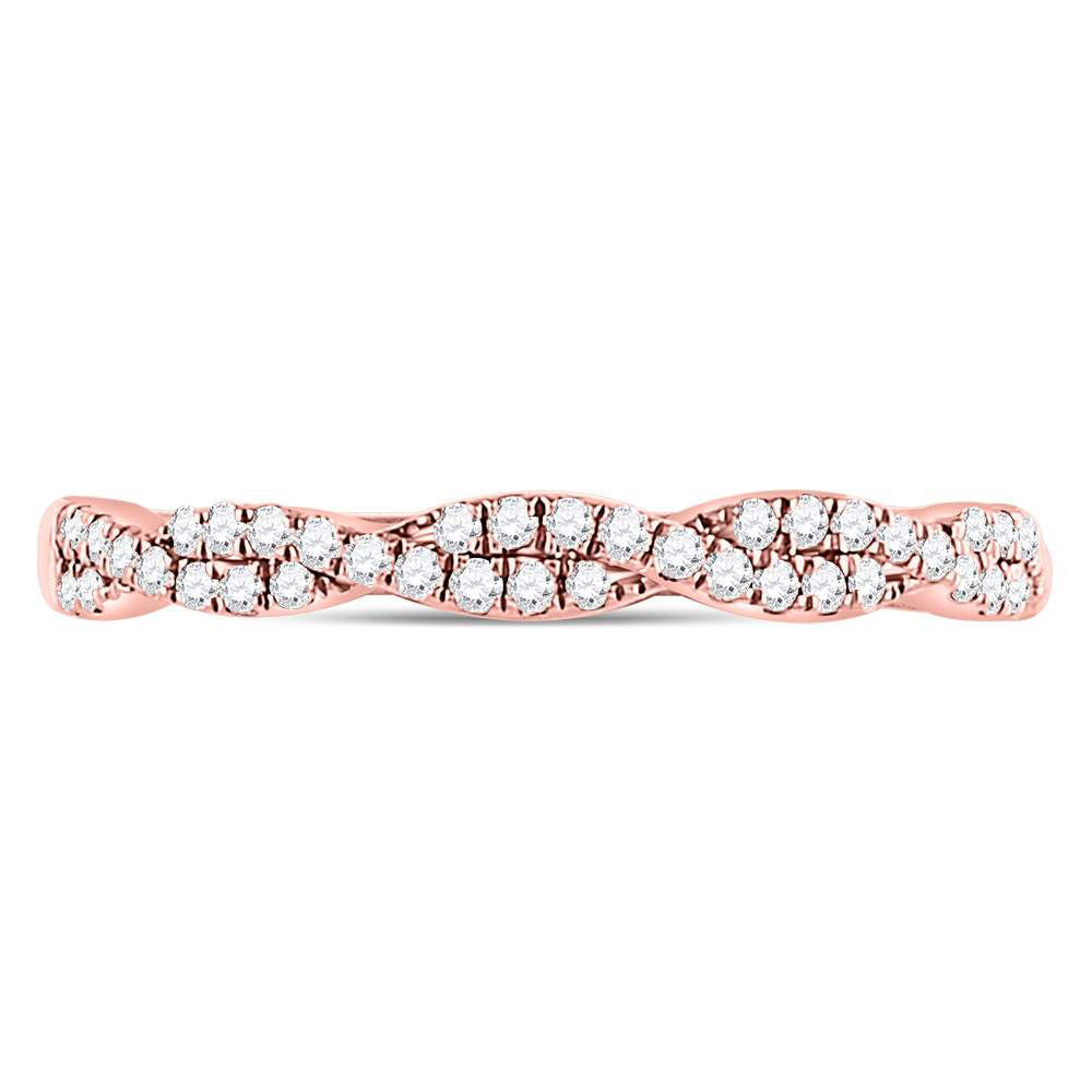 10kt Rose Gold Womens Round Diamond Woven Twist Stackable Band Ring 1/4 Cttw 7 Daisy Joyeria