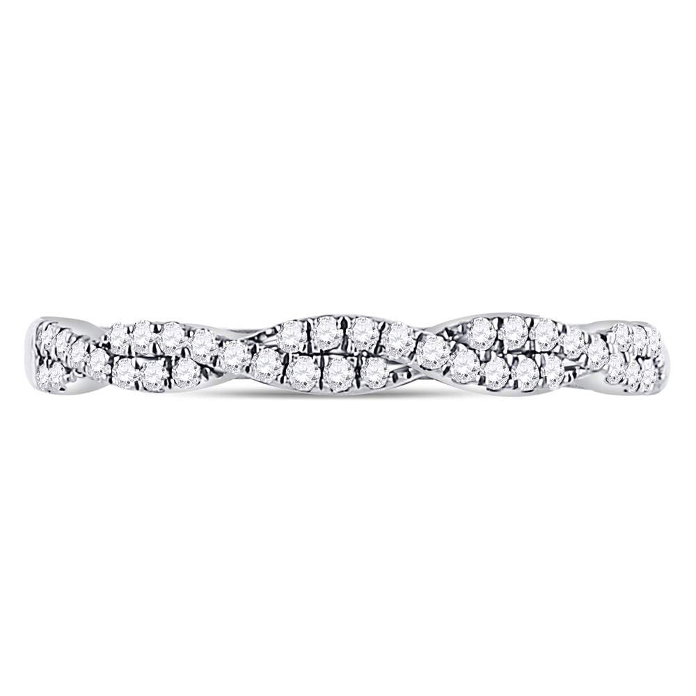 10kt White Gold Womens Round Diamond Woven Twist Stackable Band Ring 1/4 Cttw 7 Daisy Joyeria