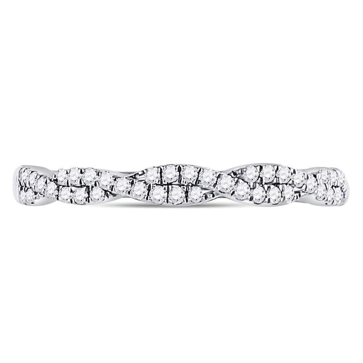 10kt White Gold Womens Round Diamond Woven Twist Stackable Band Ring 1/4 Cttw 7 Daisy Joyeria