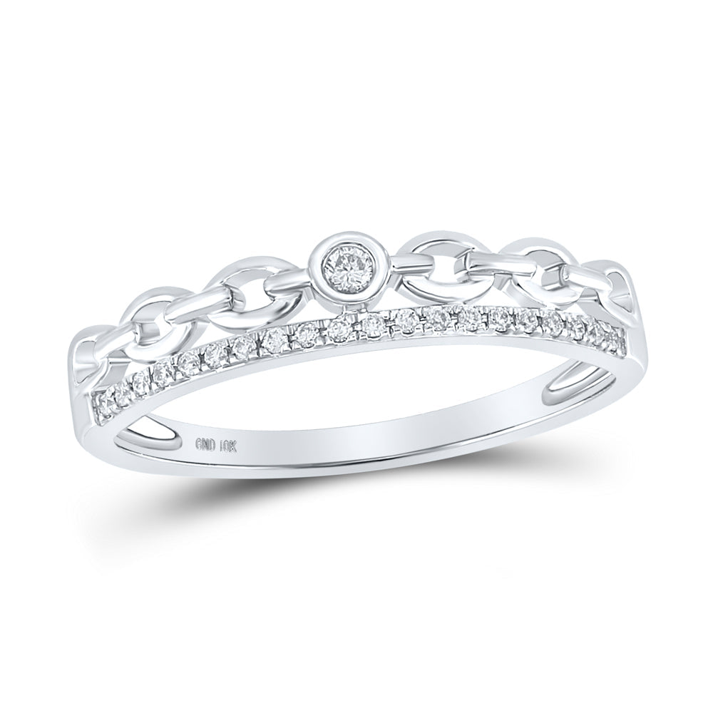 10kt White Gold Womens Round Diamond Rolo Link Stackable Band Ring 1/12 Cttw 7 Daisy Joyeria