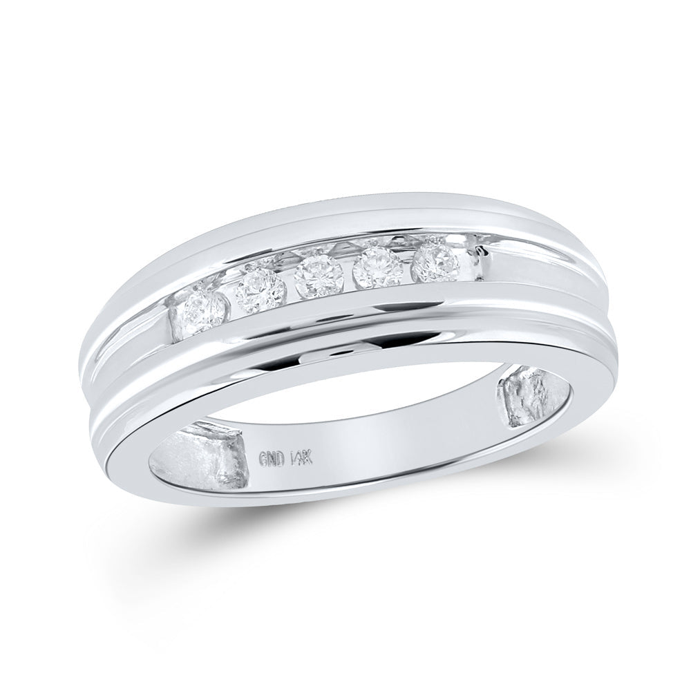 14kt White Gold Mens Round Diamond Wedding Channel Set Band Ring 1/4 Cttw 10 Daisy Joyeria