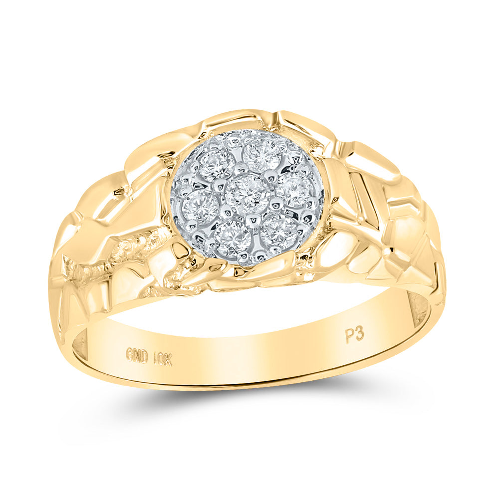 10kt Yellow Gold Mens Round Diamond Cluster Nugget Band Ring 1/4 Cttw 10 Daisy Joyeria