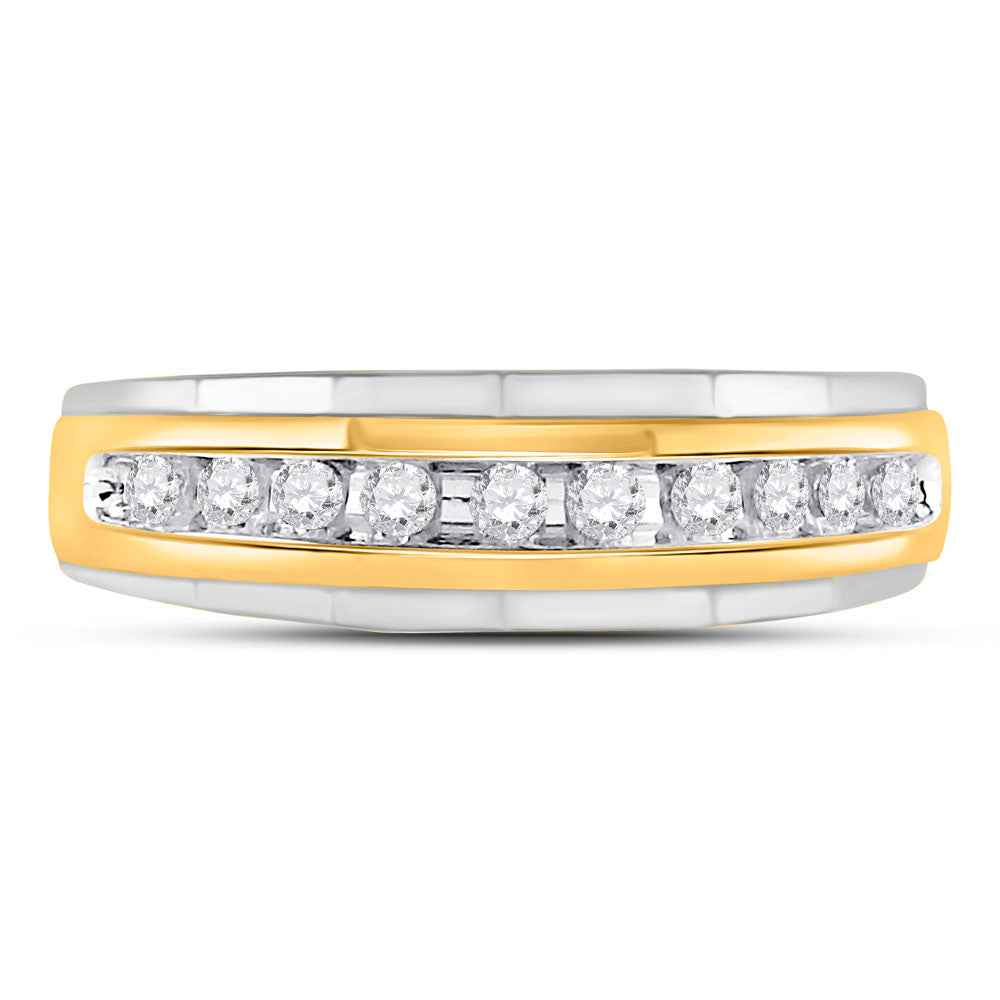 10kt Two-tone Gold Mens Round Diamond Wedding Channel Set Band Ring 1/4 Cttw 10 Daisy Joyeria