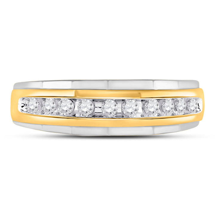10kt Two-tone Gold Mens Round Diamond Wedding Channel Set Band Ring 1/4 Cttw 10 Daisy Joyeria