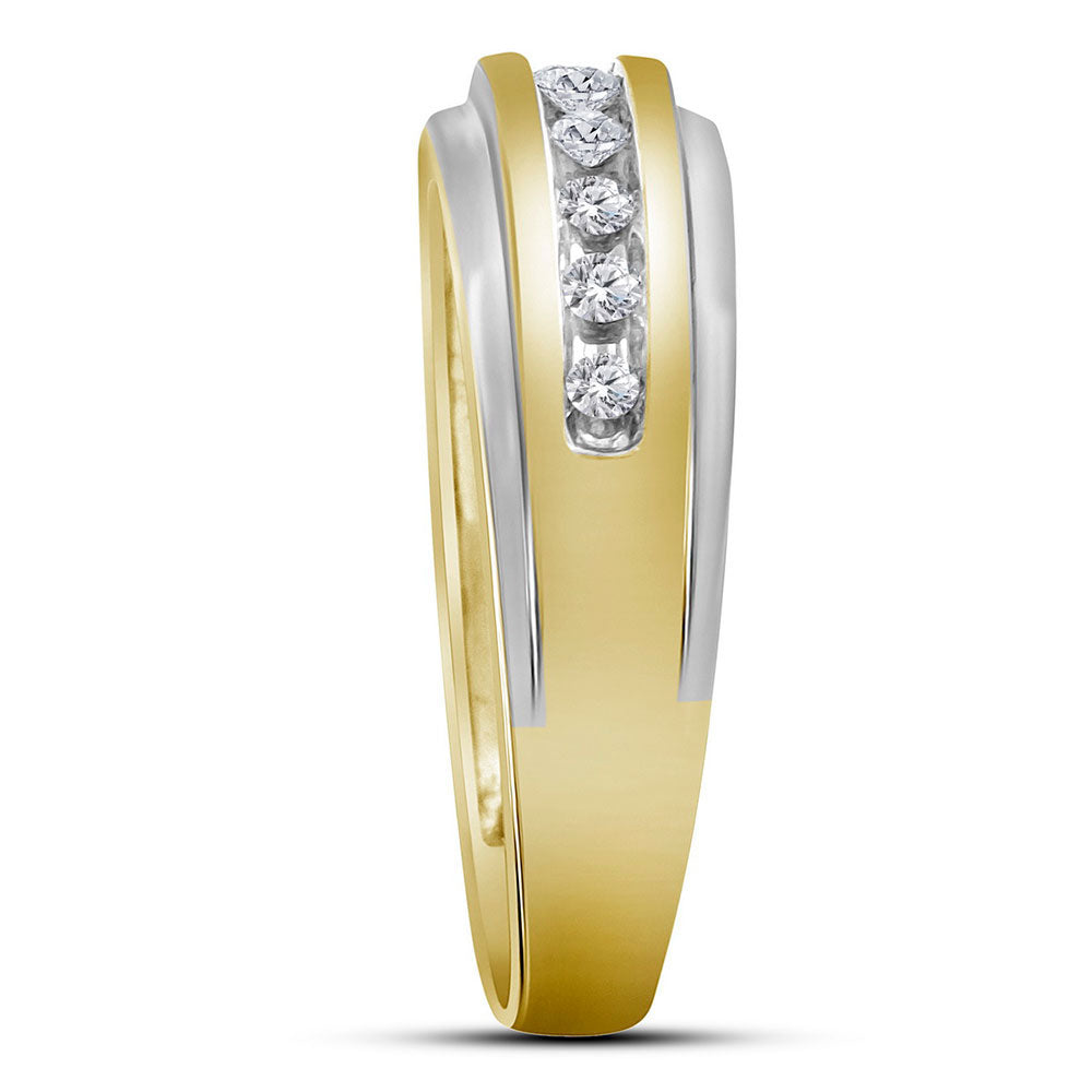 14kt Two-Tone Yellow Gold Mens Round Diamond Wedding Channel Set Band Ring 1/4 Cttw 10 Daisy Joyeria
