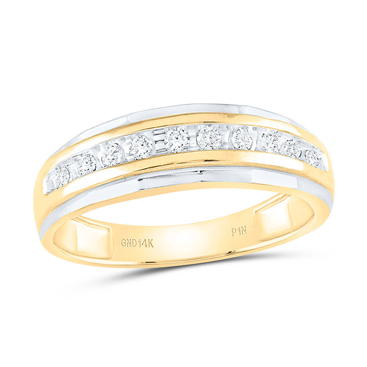 14kt Two-Tone Yellow Gold Mens Round Diamond Wedding Channel Set Band Ring 1/4 Cttw 10 Daisy Joyeria
