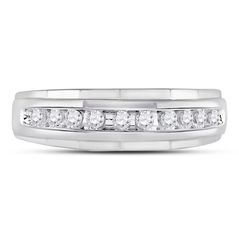 10kt White Gold Mens Round Diamond Wedding Channel Set Scalloped Band Ring 1/4 Cttw 10 Daisy Joyeria