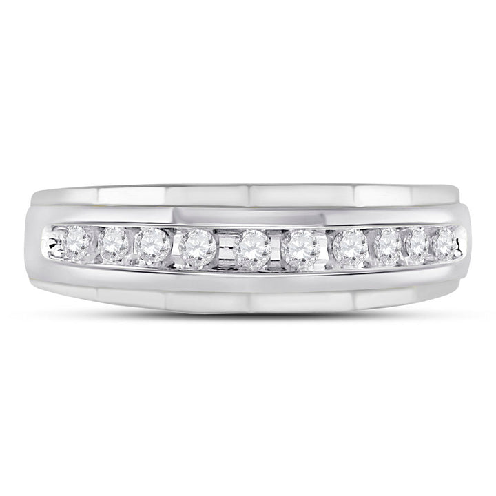 10kt White Gold Mens Round Diamond Wedding Channel Set Scalloped Band Ring 1/4 Cttw 10 Daisy Joyeria