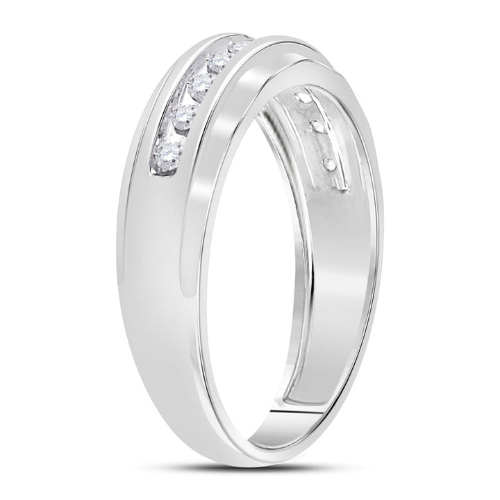 10kt White Gold Mens Round Diamond Wedding Channel Set Scalloped Band Ring 1/4 Cttw 10 Daisy Joyeria