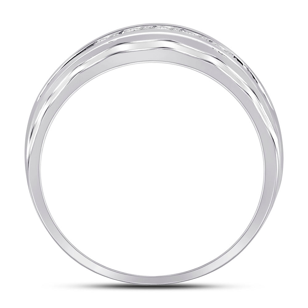 10kt White Gold Mens Round Diamond Wedding Channel Set Scalloped Band Ring 1/4 Cttw 10 Daisy Joyeria