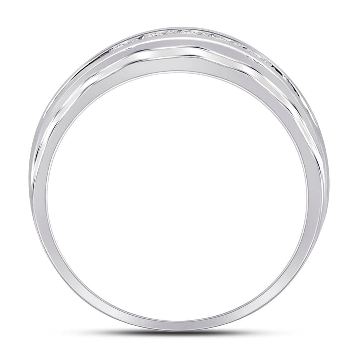 10kt White Gold Mens Round Diamond Wedding Channel Set Scalloped Band Ring 1/4 Cttw 10 Daisy Joyeria