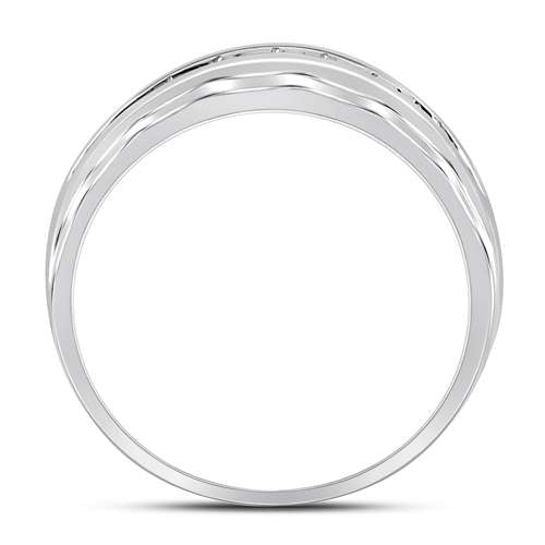10kt White Gold Mens Round Diamond Wedding Channel Set Scalloped Band Ring 1/4 Cttw 10 Daisy Joyeria