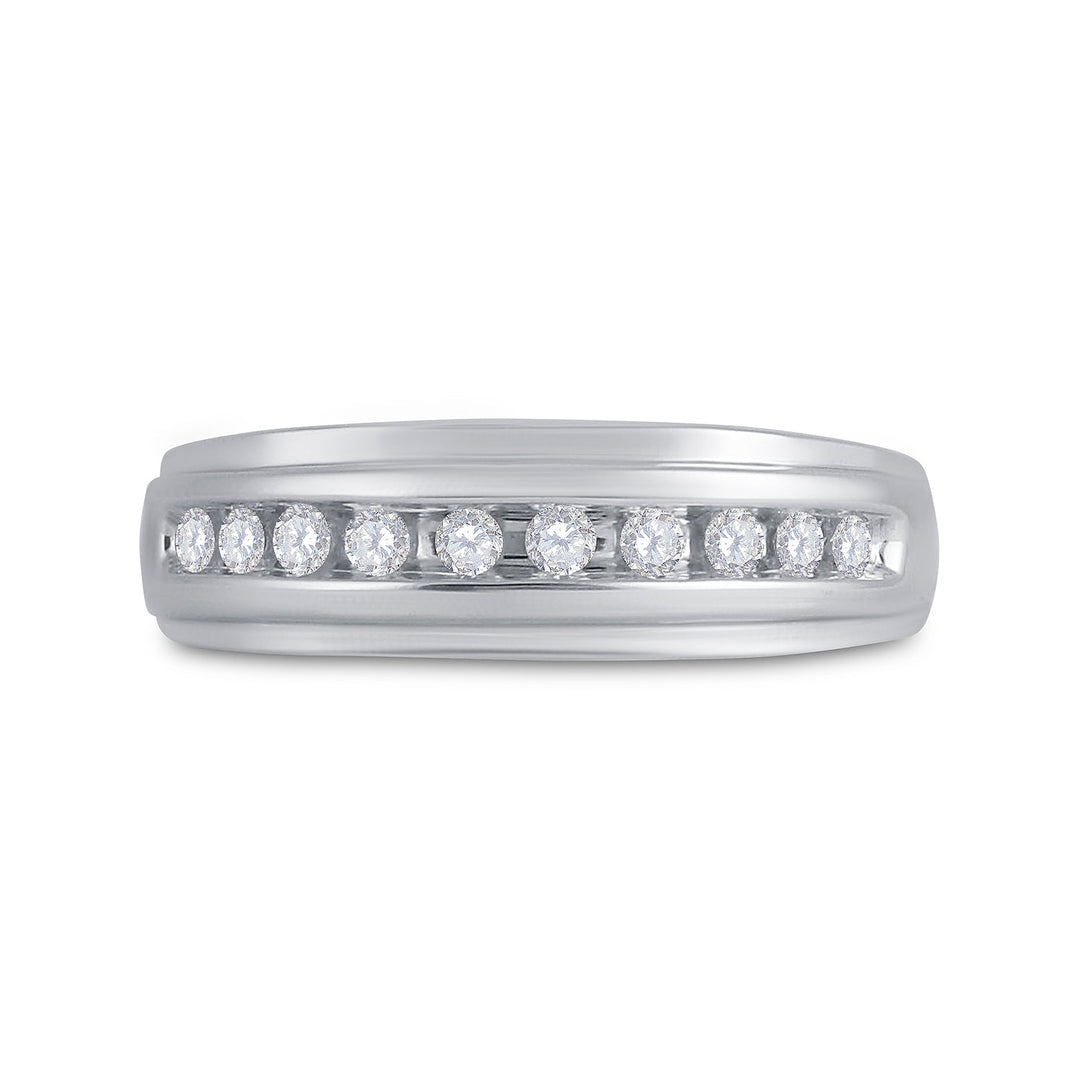 14kt White Gold Mens Round Diamond Single Row Grooved Wedding Band Ring 1/4 Cttw 10 Daisy Joyeria