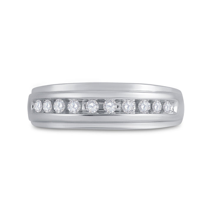 14kt White Gold Mens Round Diamond Single Row Grooved Wedding Band Ring 1/4 Cttw 10 Daisy Joyeria