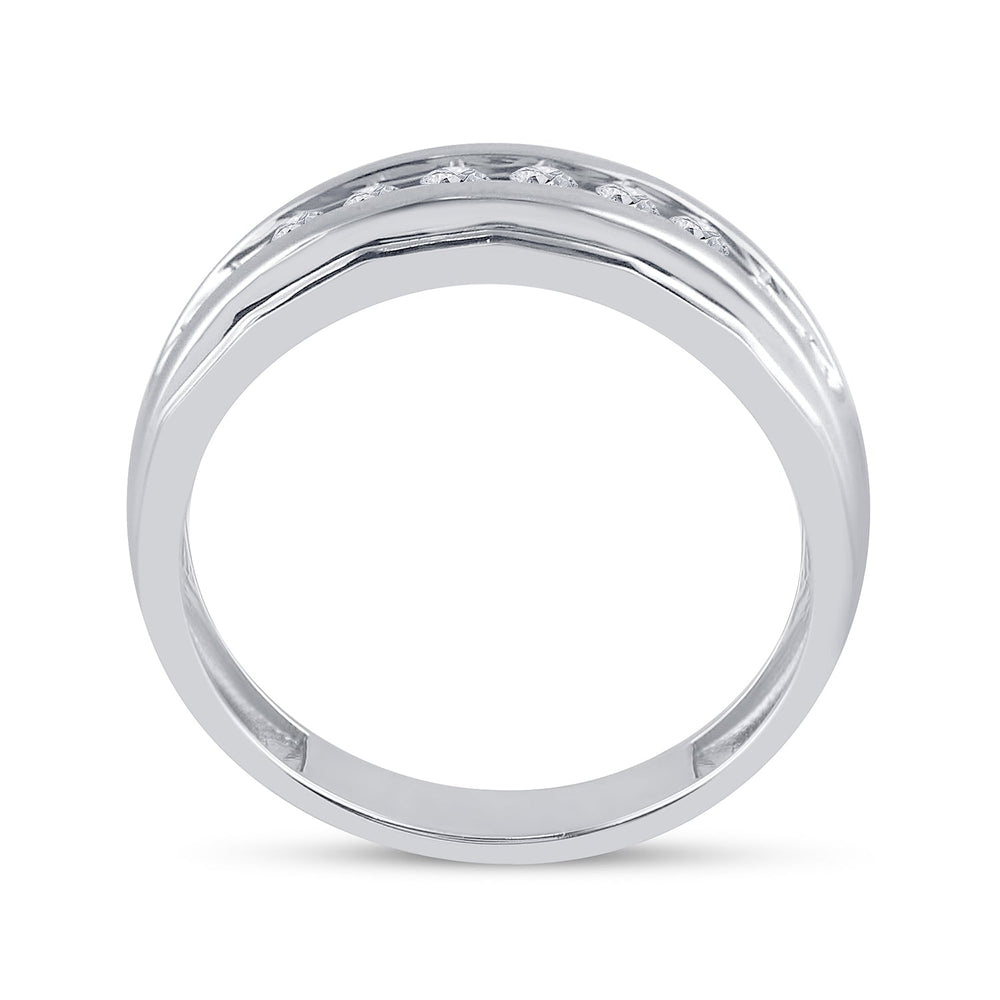 14kt White Gold Mens Round Diamond Single Row Grooved Wedding Band Ring 1/4 Cttw 10 Daisy Joyeria