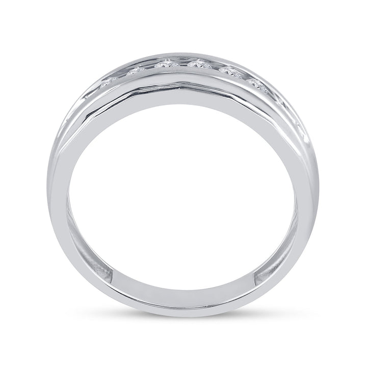 14kt White Gold Mens Round Diamond Single Row Grooved Wedding Band Ring 1/4 Cttw 10 Daisy Joyeria