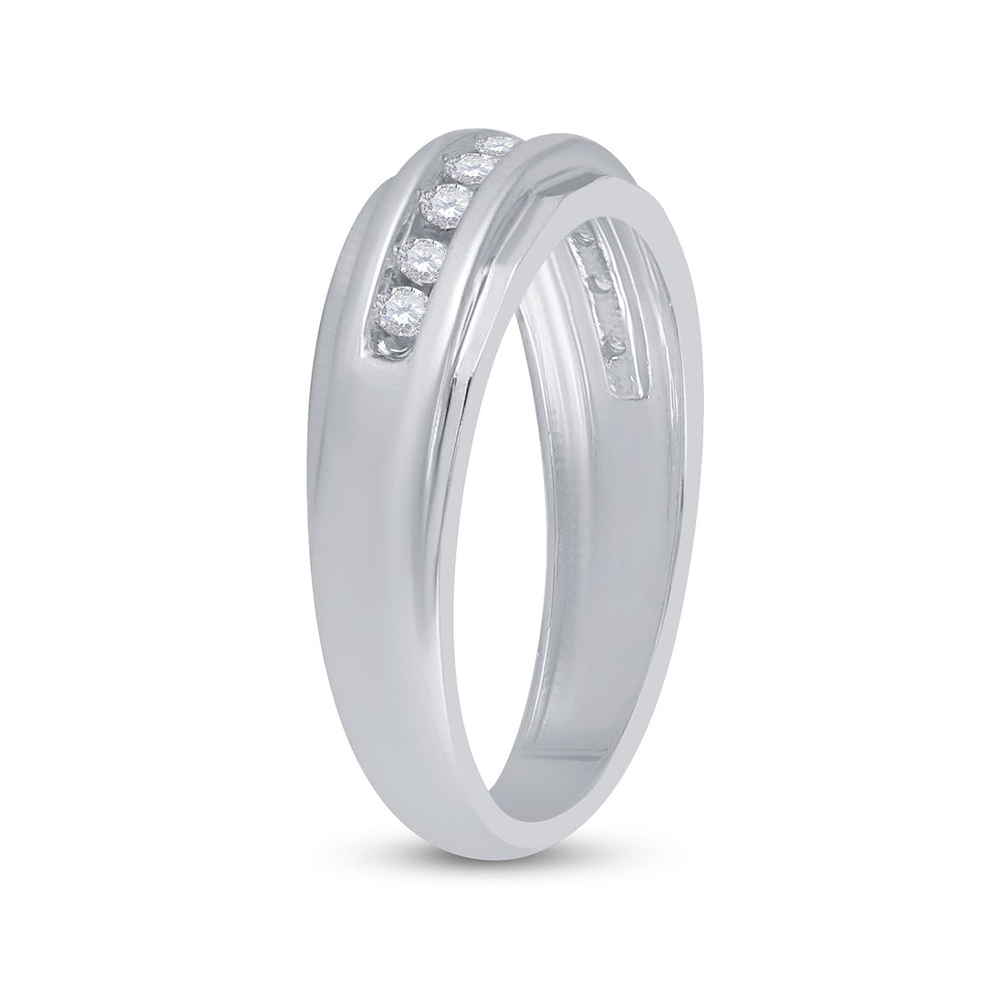 14kt White Gold Mens Round Diamond Single Row Grooved Wedding Band Ring 1/4 Cttw 10 Daisy Joyeria