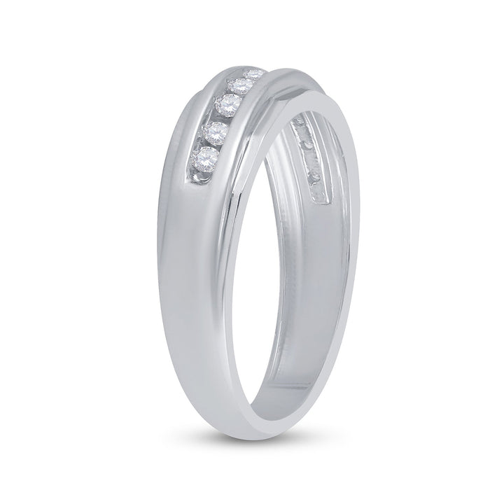 14kt White Gold Mens Round Diamond Single Row Grooved Wedding Band Ring 1/4 Cttw 10 Daisy Joyeria