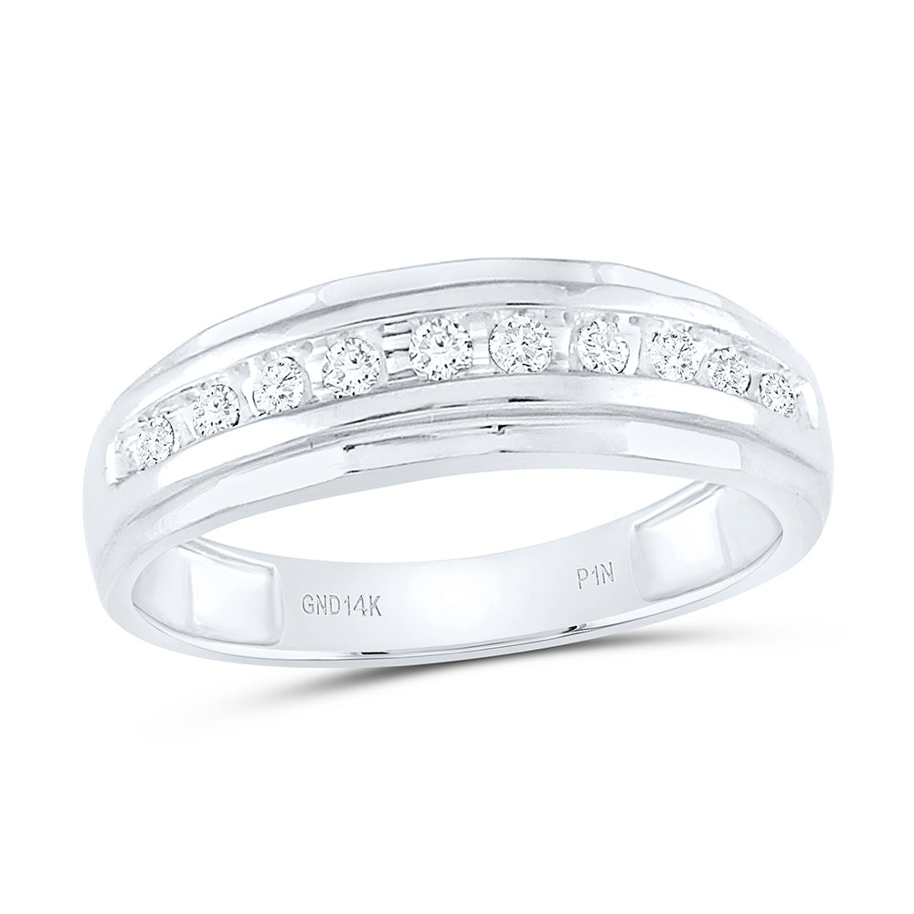 14kt White Gold Mens Round Diamond Single Row Grooved Wedding Band Ring 1/4 Cttw 10 Daisy Joyeria