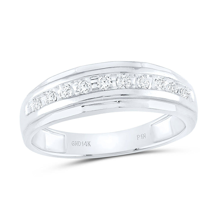 14kt White Gold Mens Round Diamond Single Row Grooved Wedding Band Ring 1/4 Cttw 10 Daisy Joyeria