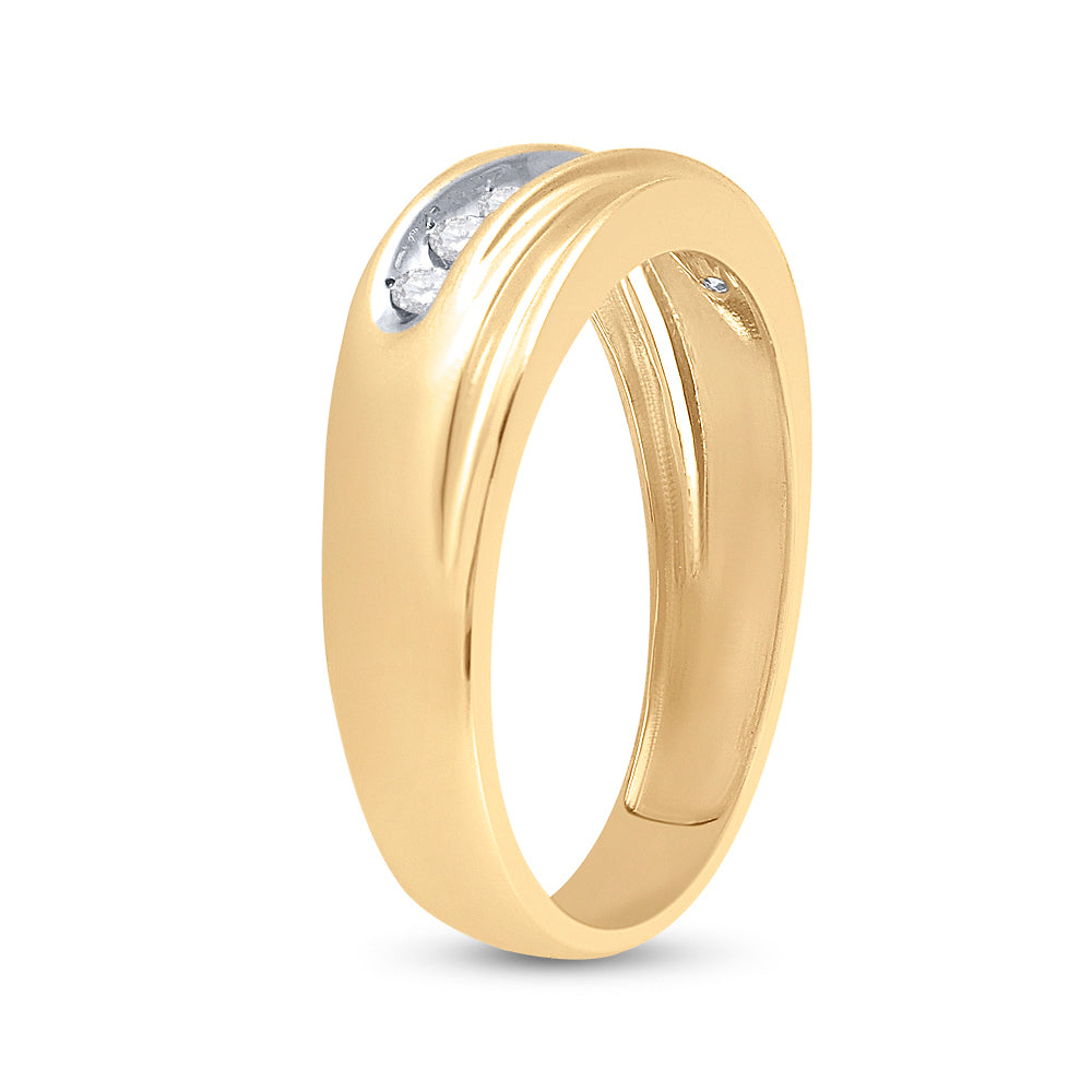 10k Yellow Gold Round Channel-set Diamond Mens Curved 2-tone Wedding Band 1/4 Cttw 10 Daisy Joyeria