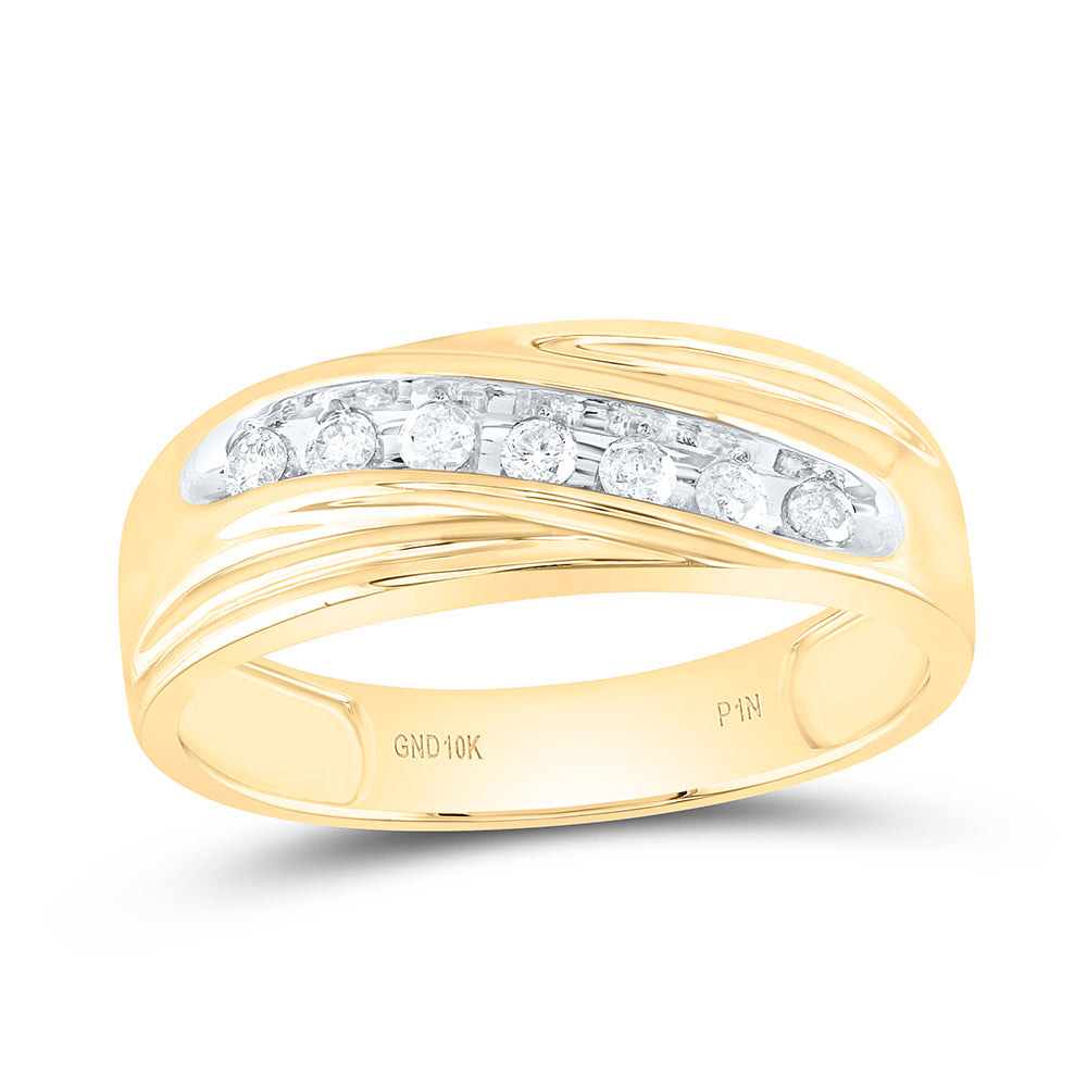 10k Yellow Gold Round Channel-set Diamond Mens Curved 2-tone Wedding Band 1/4 Cttw 10 Daisy Joyeria