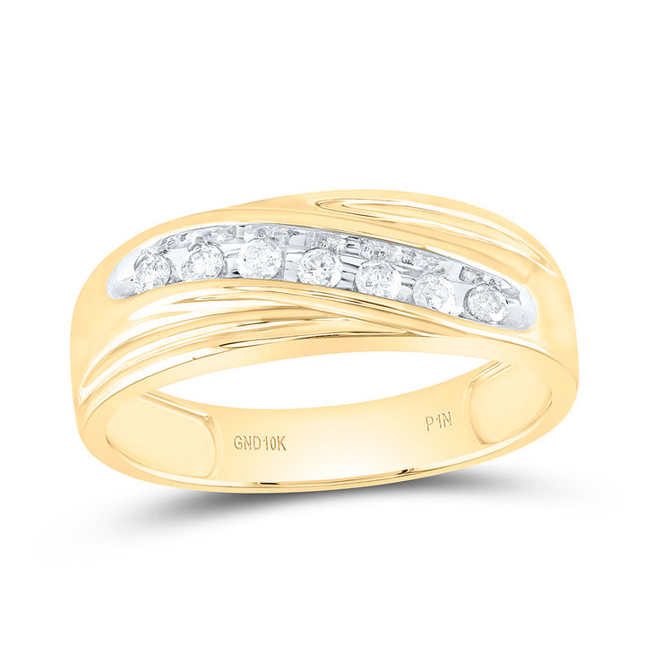 10k Yellow Gold Round Channel-set Diamond Mens Curved 2-tone Wedding Band 1/4 Cttw 10 Daisy Joyeria