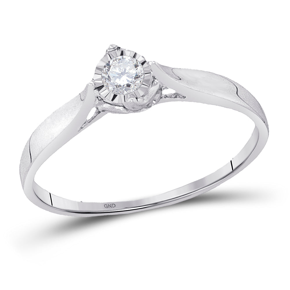 10kt White Gold Womens Round Diamond Solitaire Promise Bridal Ring 1/12 Cttw 7 Daisy Joyeria