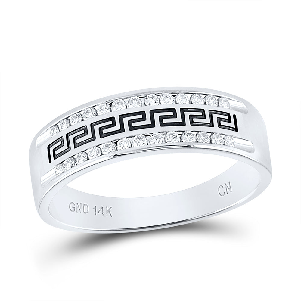 14kt White Gold Mens Round Diamond Grecco Wedding Band Ring 1/4 Cttw 10 Daisy Joyeria