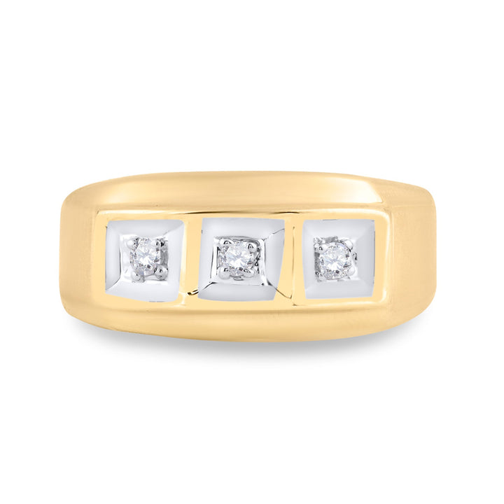 10kt Yellow Gold Mens Round Diamond 3-stone Two-tone Wedding Band Ring 1/10 Cttw 10 Daisy Joyeria