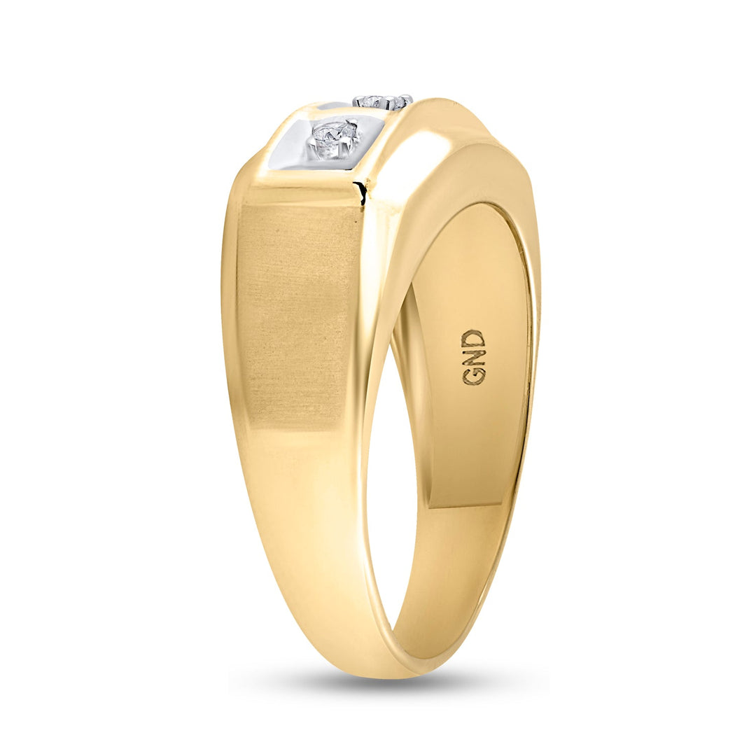 10kt Yellow Gold Mens Round Diamond 3-stone Two-tone Wedding Band Ring 1/10 Cttw 10 Daisy Joyeria