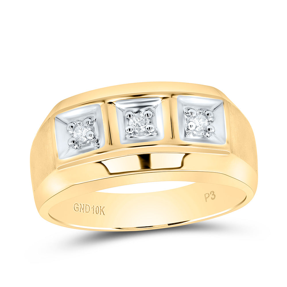 10kt Yellow Gold Mens Round Diamond 3-stone Two-tone Wedding Band Ring 1/10 Cttw 10 Daisy Joyeria