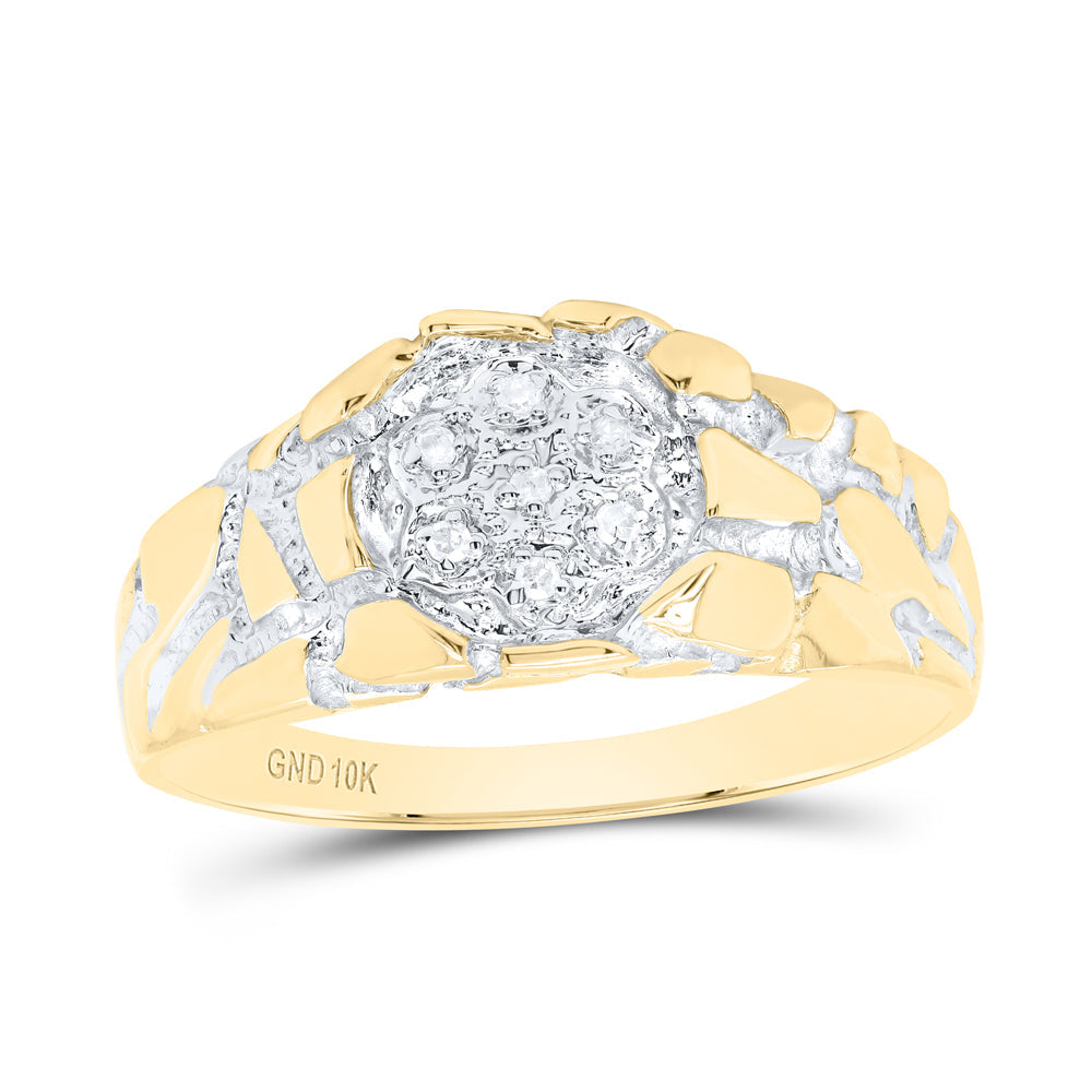 10kt Yellow Gold Mens Round Diamond Cluster Nugget Band Ring 1/20 Cttw 10 Daisy Joyeria