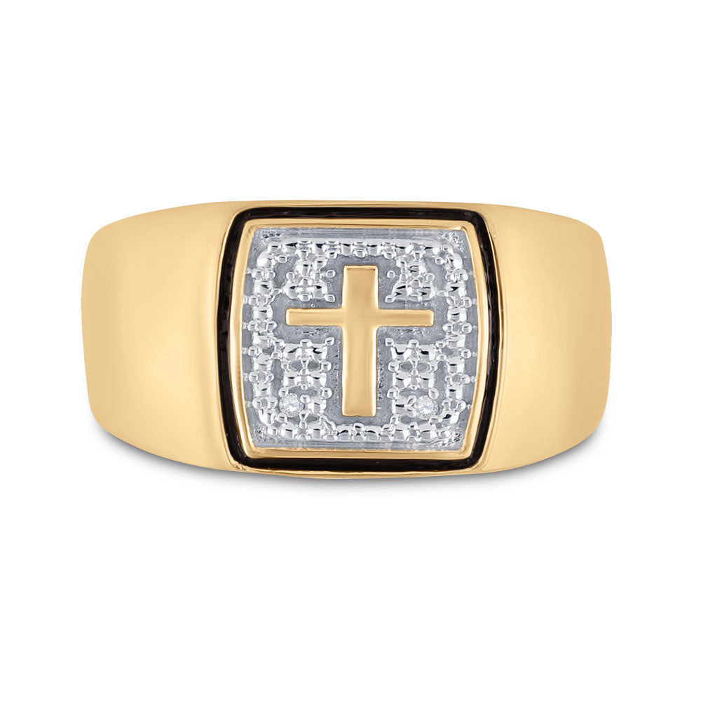 10kt Yellow Gold Mens Round Diamond Cross Band Ring .01 Cttw 10 Daisy Joyeria