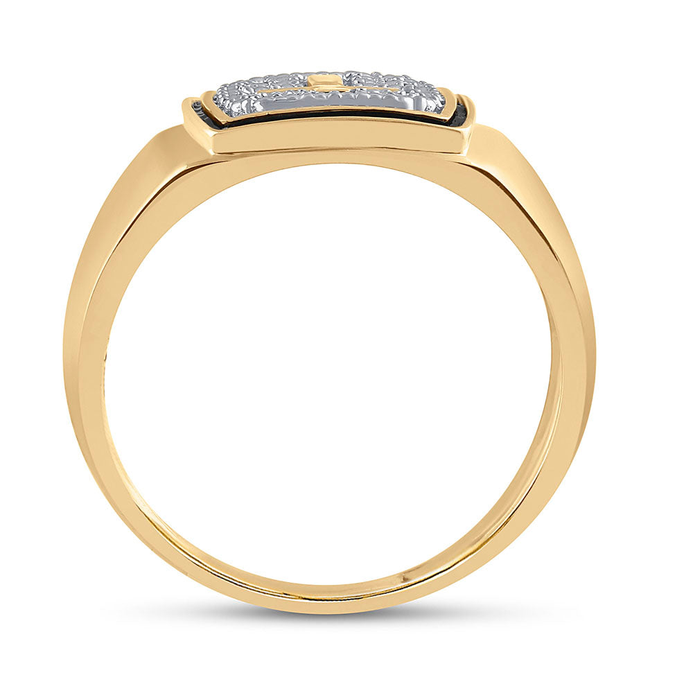 10kt Yellow Gold Mens Round Diamond Cross Band Ring .01 Cttw 10 Daisy Joyeria