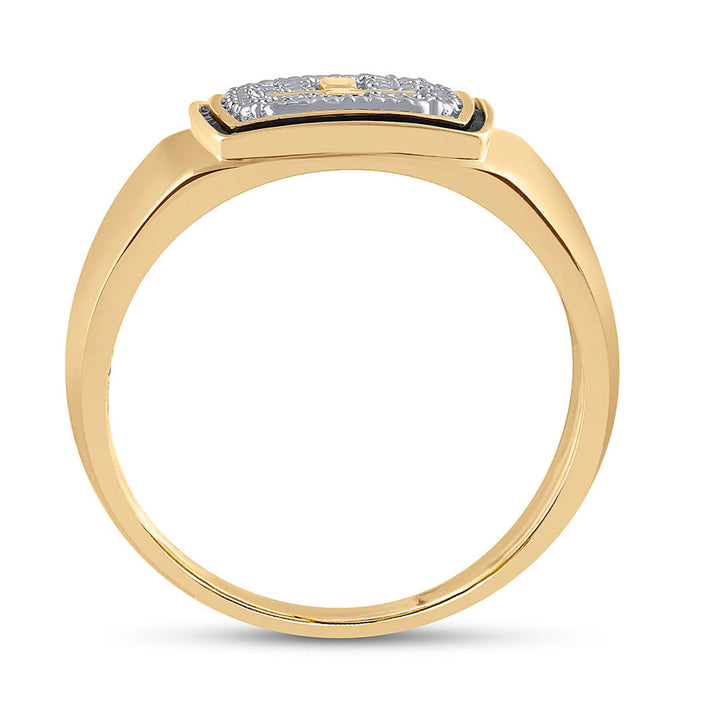 10kt Yellow Gold Mens Round Diamond Cross Band Ring .01 Cttw 10 Daisy Joyeria