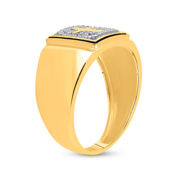 10kt Yellow Gold Mens Round Diamond Cross Band Ring .01 Cttw 10 Daisy Joyeria