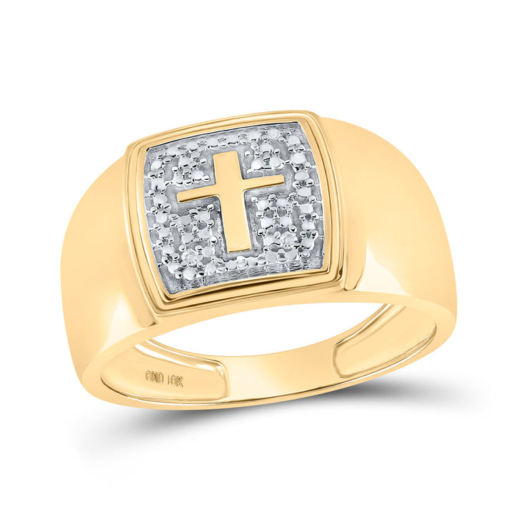 10kt Yellow Gold Mens Round Diamond Cross Band Ring .01 Cttw 10 Daisy Joyeria