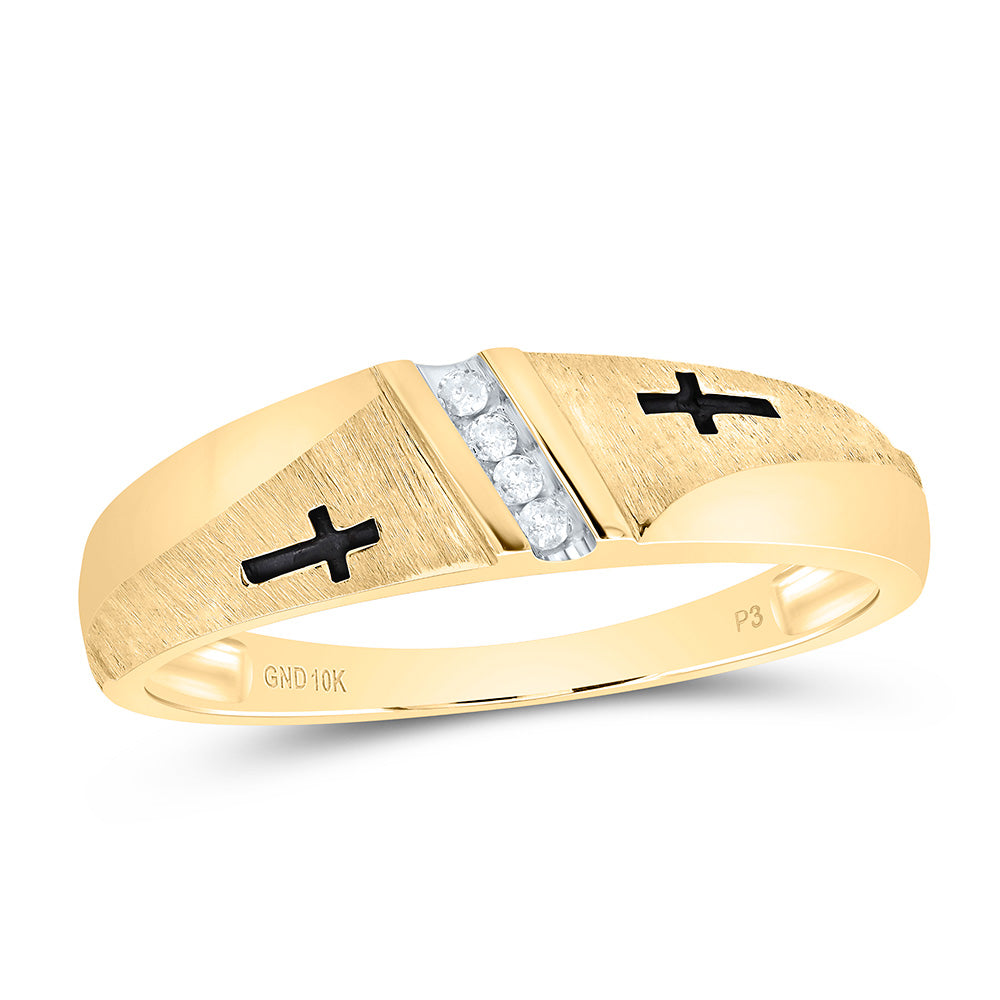 10kt Yellow Gold Mens Round Diamond Single Row Cross Wedding Band 1/20 Cttw 10 Daisy Joyeria