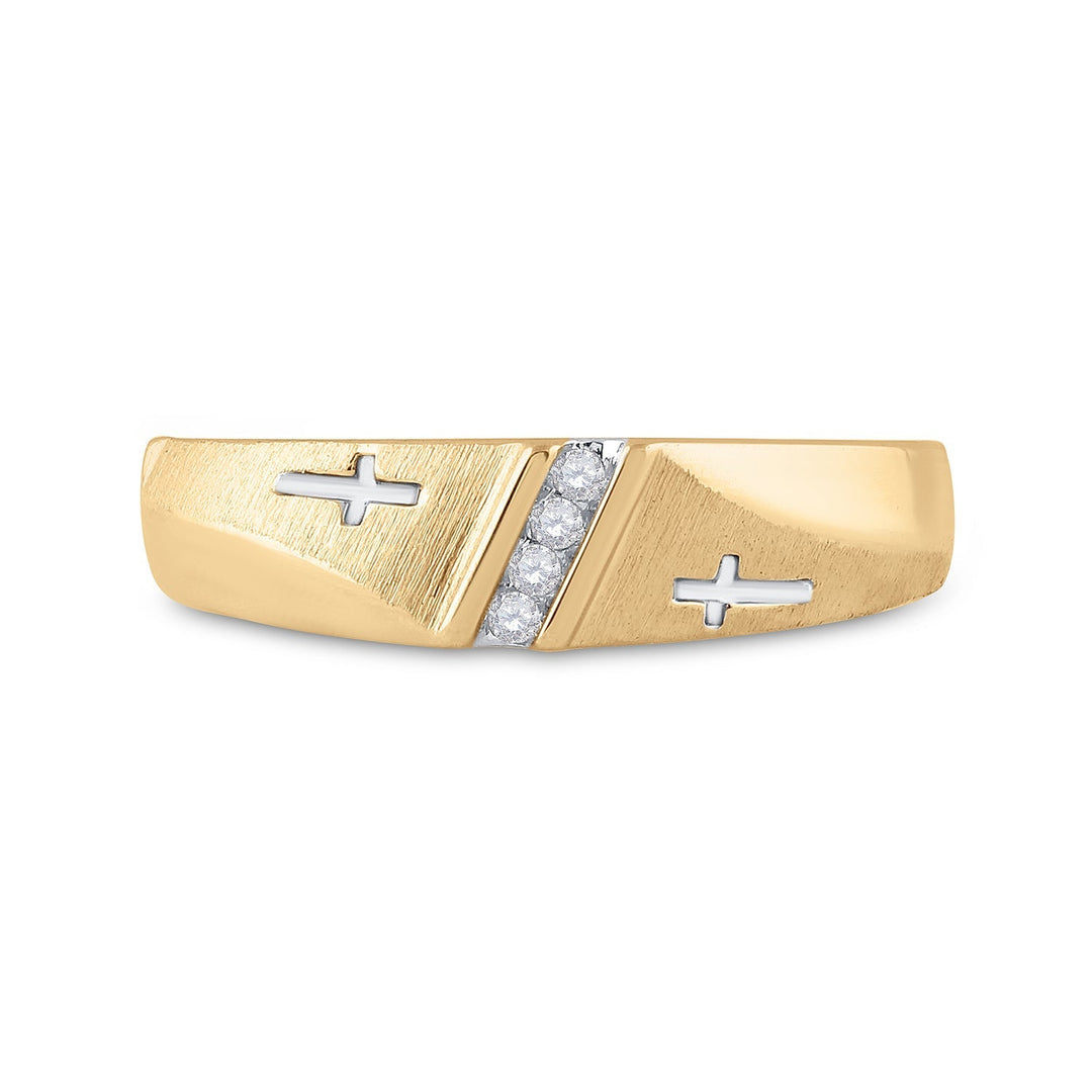 14kt Yellow Gold Mens Round Diamond Double Cross Wedding Band Ring 1/20 Cttw 10 Daisy Joyeria