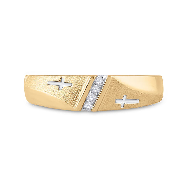 14kt Yellow Gold Mens Round Diamond Double Cross Wedding Band Ring 1/20 Cttw 10 Daisy Joyeria