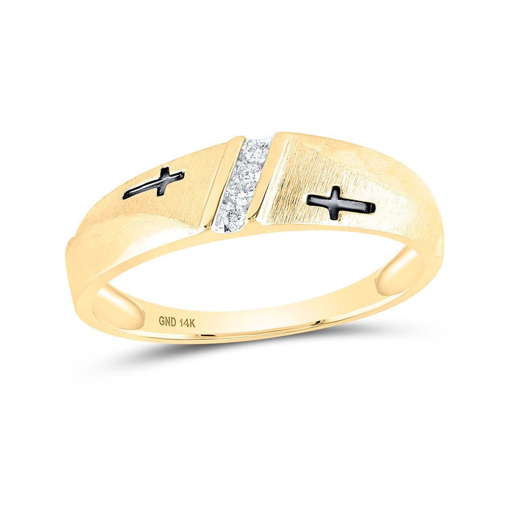 14kt Yellow Gold Mens Round Diamond Double Cross Wedding Band Ring 1/20 Cttw 10 Daisy Joyeria