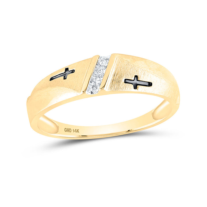 14kt Yellow Gold Mens Round Diamond Double Cross Wedding Band Ring 1/20 Cttw 10 Daisy Joyeria
