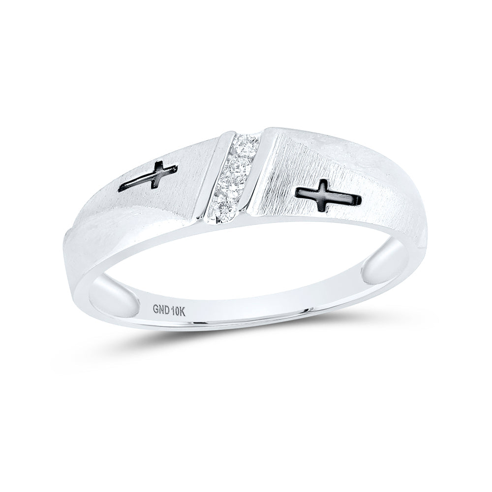 10kt White Gold Mens Round Diamond Single Row Cross Wedding Band 1/20 Cttw 10 Daisy Joyeria