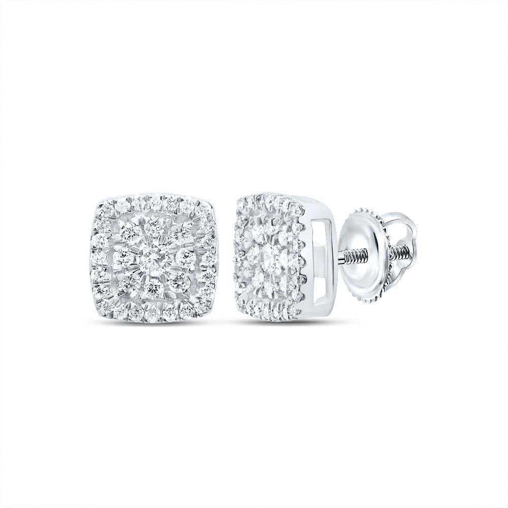 14kt White Gold Womens Round Diamond Square Cluster Earrings 1/4 Cttw Daisy Joyeria