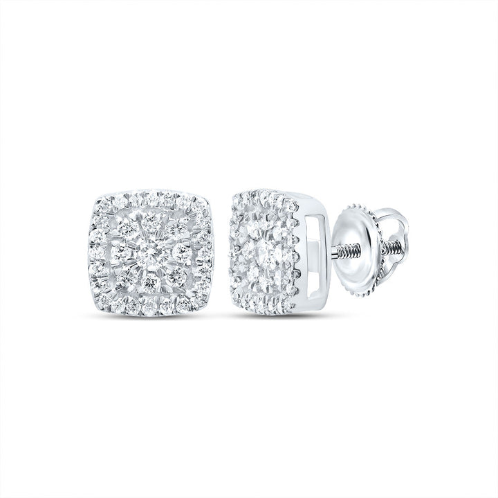 14kt White Gold Womens Round Diamond Square Cluster Earrings 1/4 Cttw Daisy Joyeria